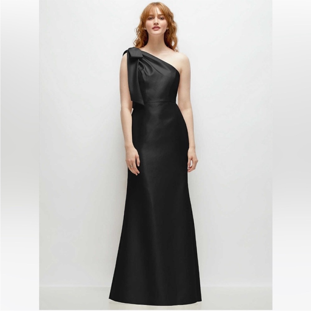 Alfred Sung D794 Black One Shoulder Satin Trumpet Gown Bridesmaid Formal Dress 4